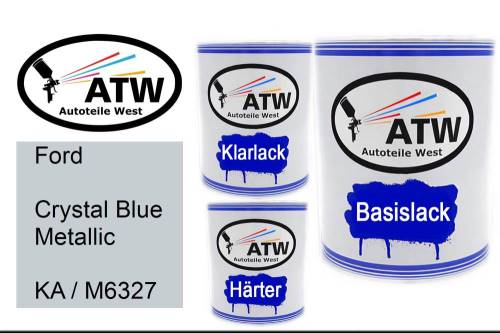 Ford, Crystal Blue Metallic, KA / M6327: 1L Lackdose + 1L Klarlack + 500ml Härter - Set, von ATW Autoteile West.